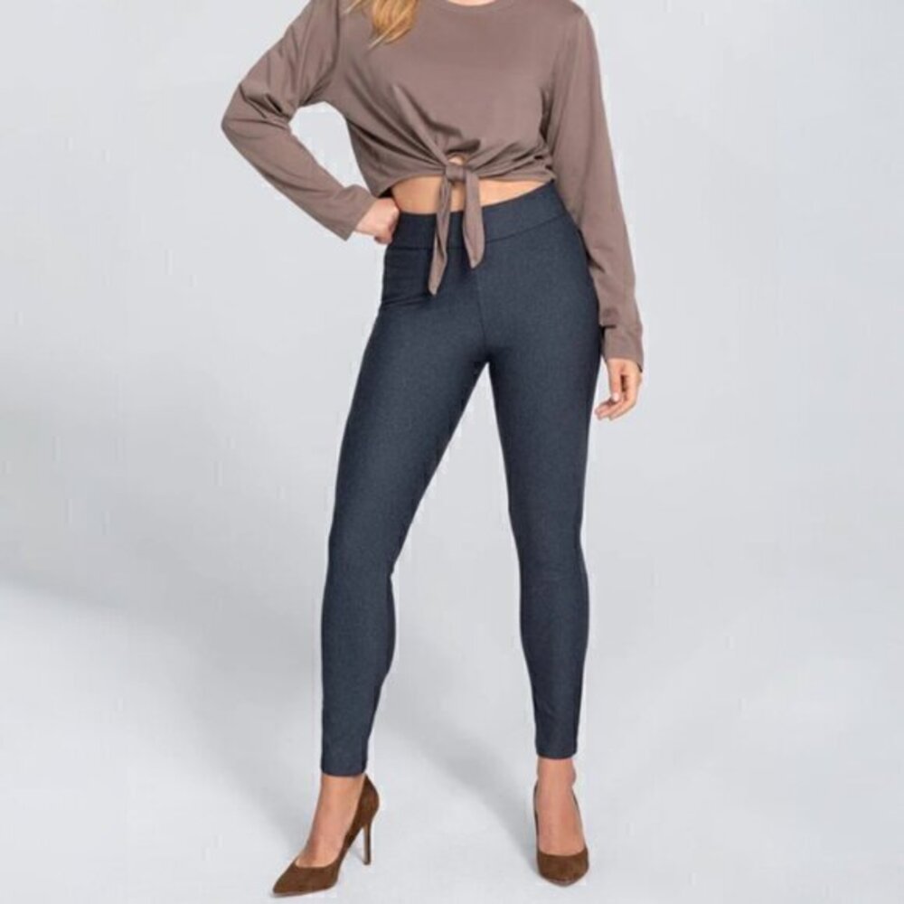 Honeylove Size XS EverReady Shaping Sculpt Tweed Ponte Skinny Pants in Navy Blue